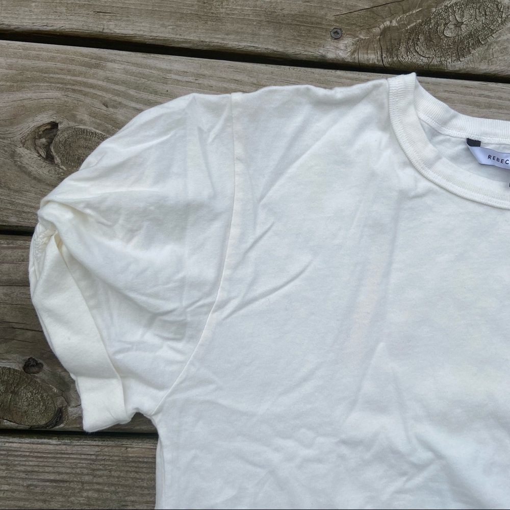 ** Rebecca Minkoff White cuffed sleeve knot accent tshirt Medium M - Picture 2 of 9